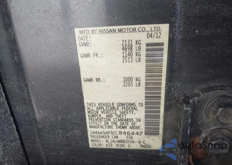 2012 Nissan Maxima 3.5 Sv from USA, damaged, VIN 1N4AA5AP3CC846447